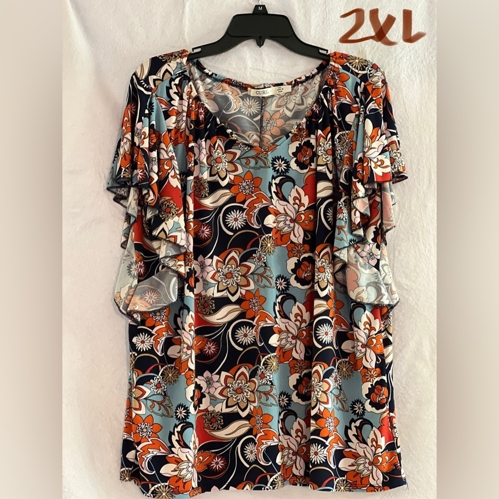 LADIES ORANGE, BLUE, BLACK & WHITE TOP